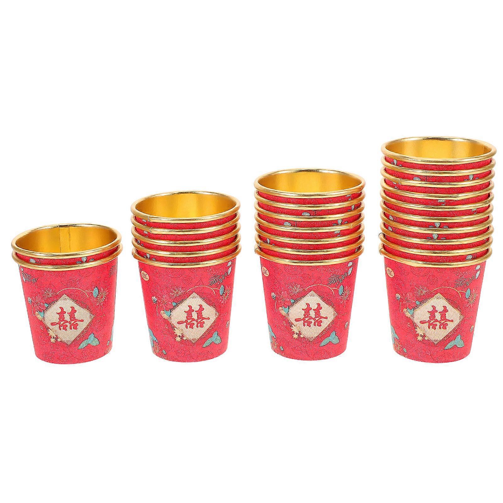 Chinese Wedding Cups Paper Cups for Beverage Drinking 50Pcs Red