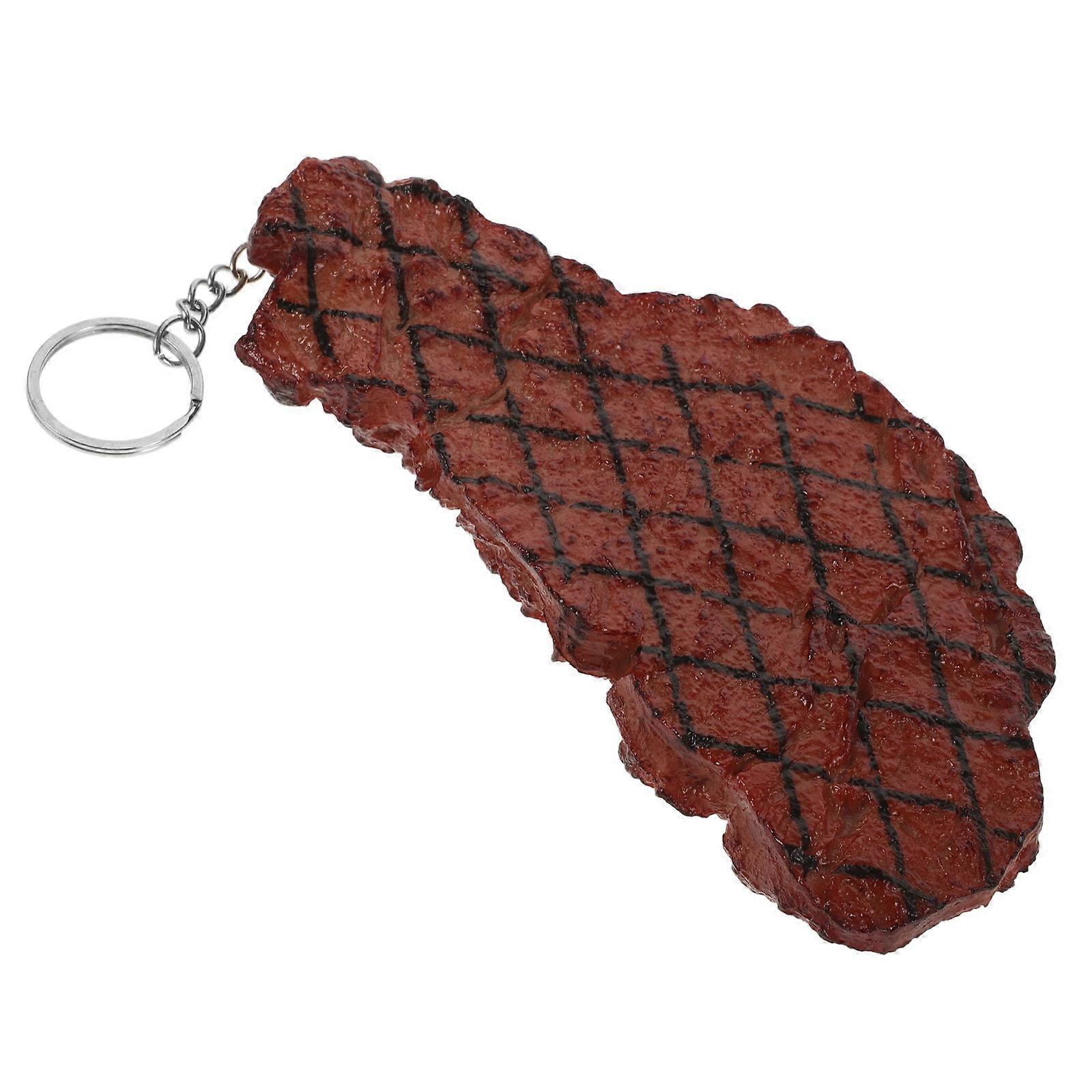 Fake Food Keychain Realistic Steak Keychain for Decoration 1 Piece PVC Material