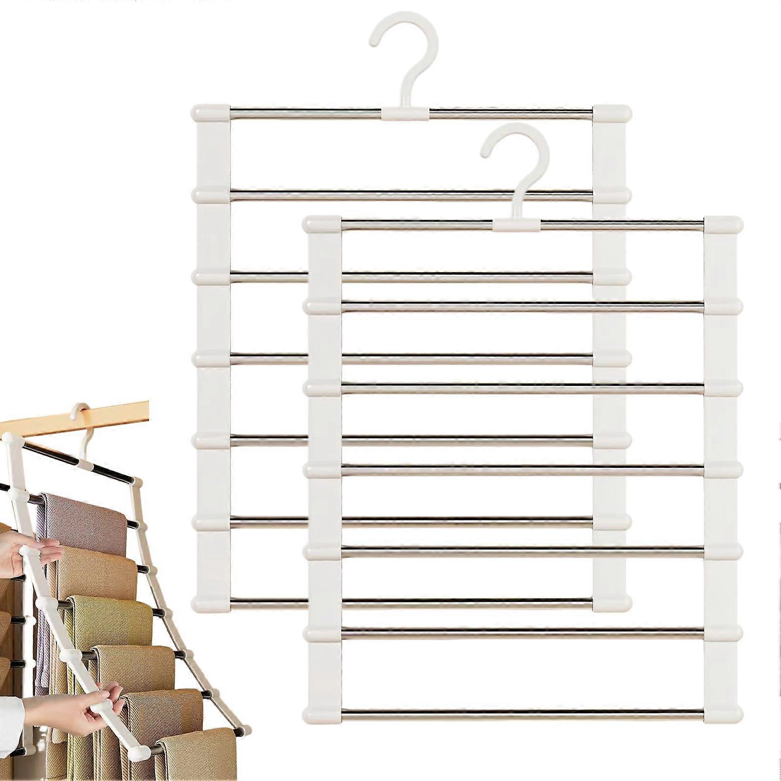 Pants Hangers 2 Pack Foldable 6 Layer Trouser Rack with 360° Rotating Hook Space Saving Closet Organizer