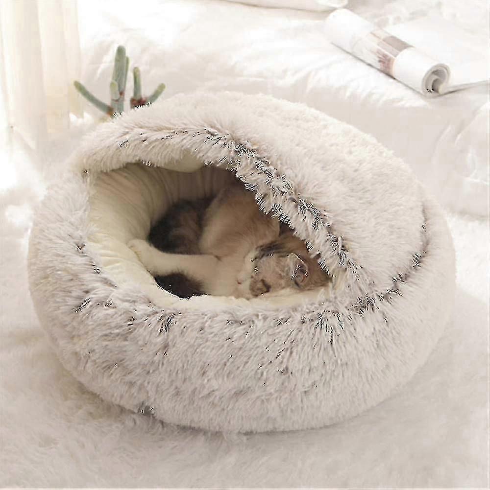 2025 New Fluffy Cat Bed, Round, Soft Plush, Den With Hood, Cat Bed, For The Winter, Warm,non-slip