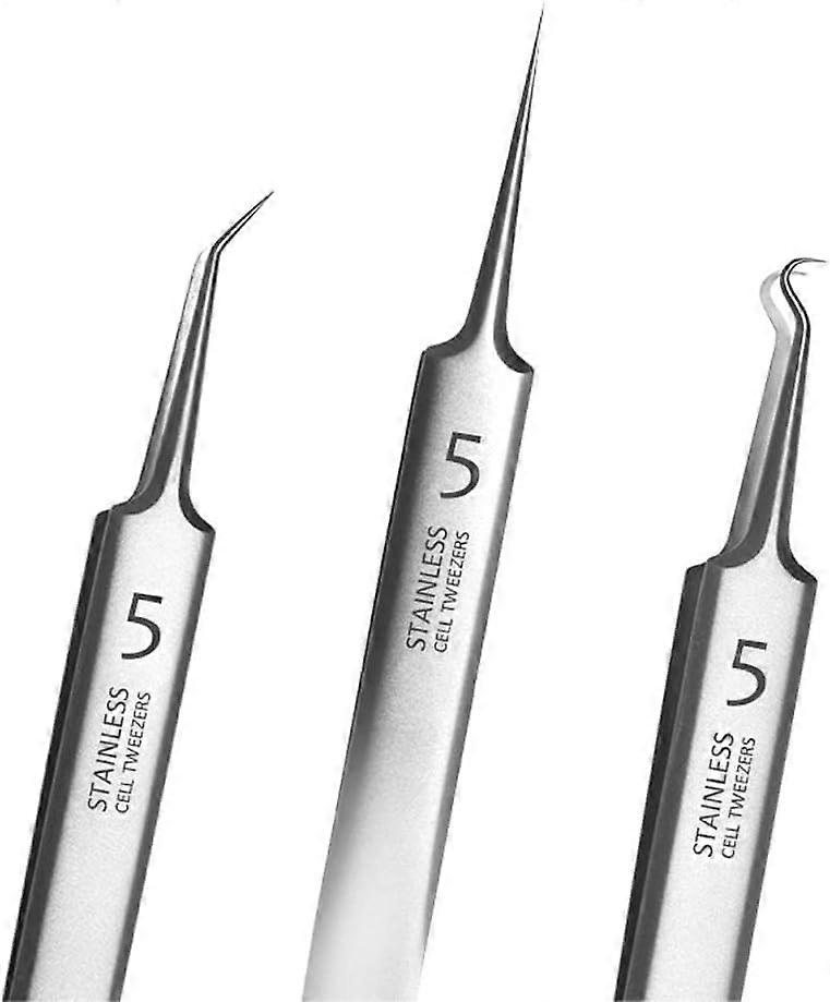 3Pcs Stainless Steel Blackhead Removal Tweezers Set with Precision Tip Acne Extractor Tools
