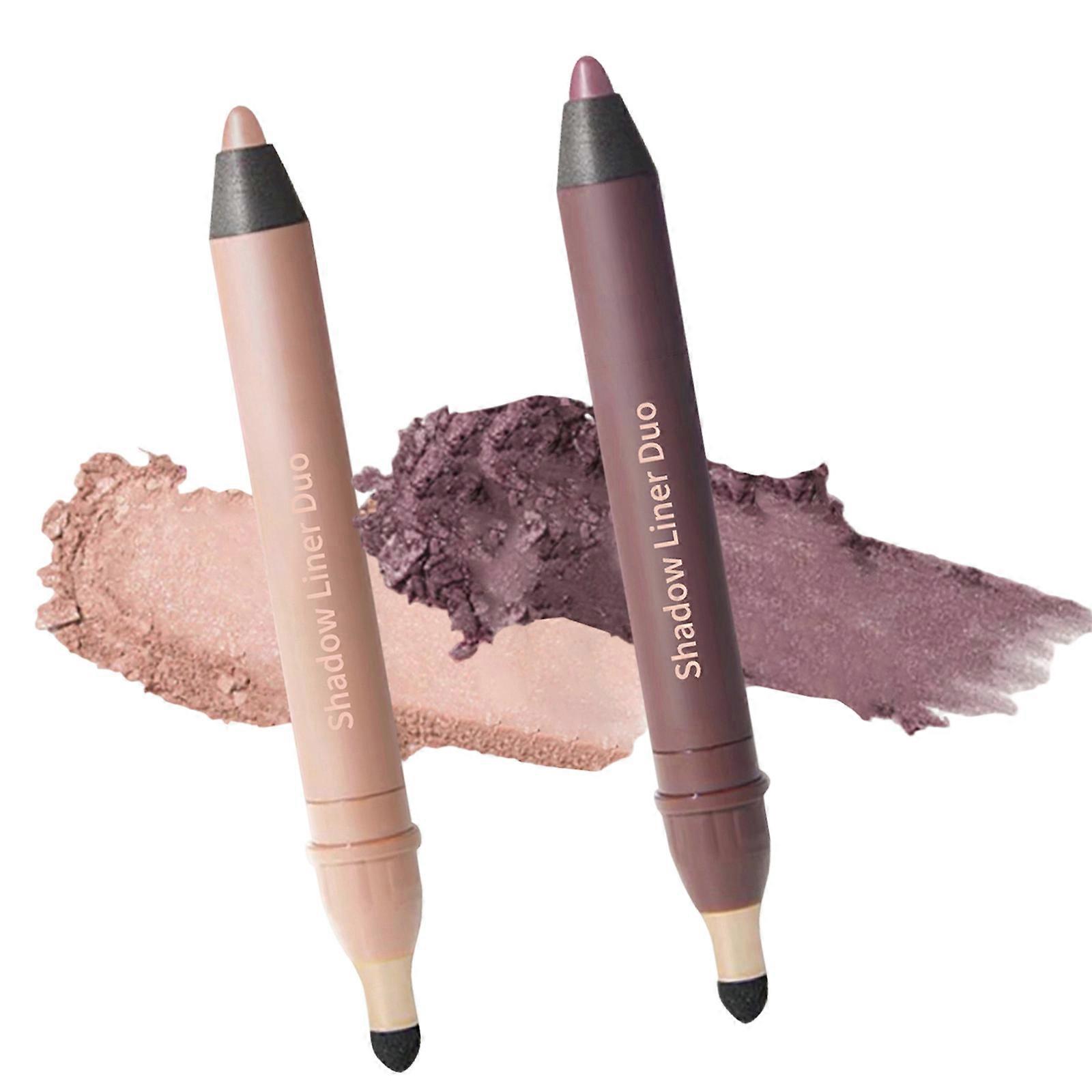 2PCs Double Function Makeup Tool Eyeliners and Shadow Stick Resistant to Running Easy Glides for Convenient Daily Use Multicolor