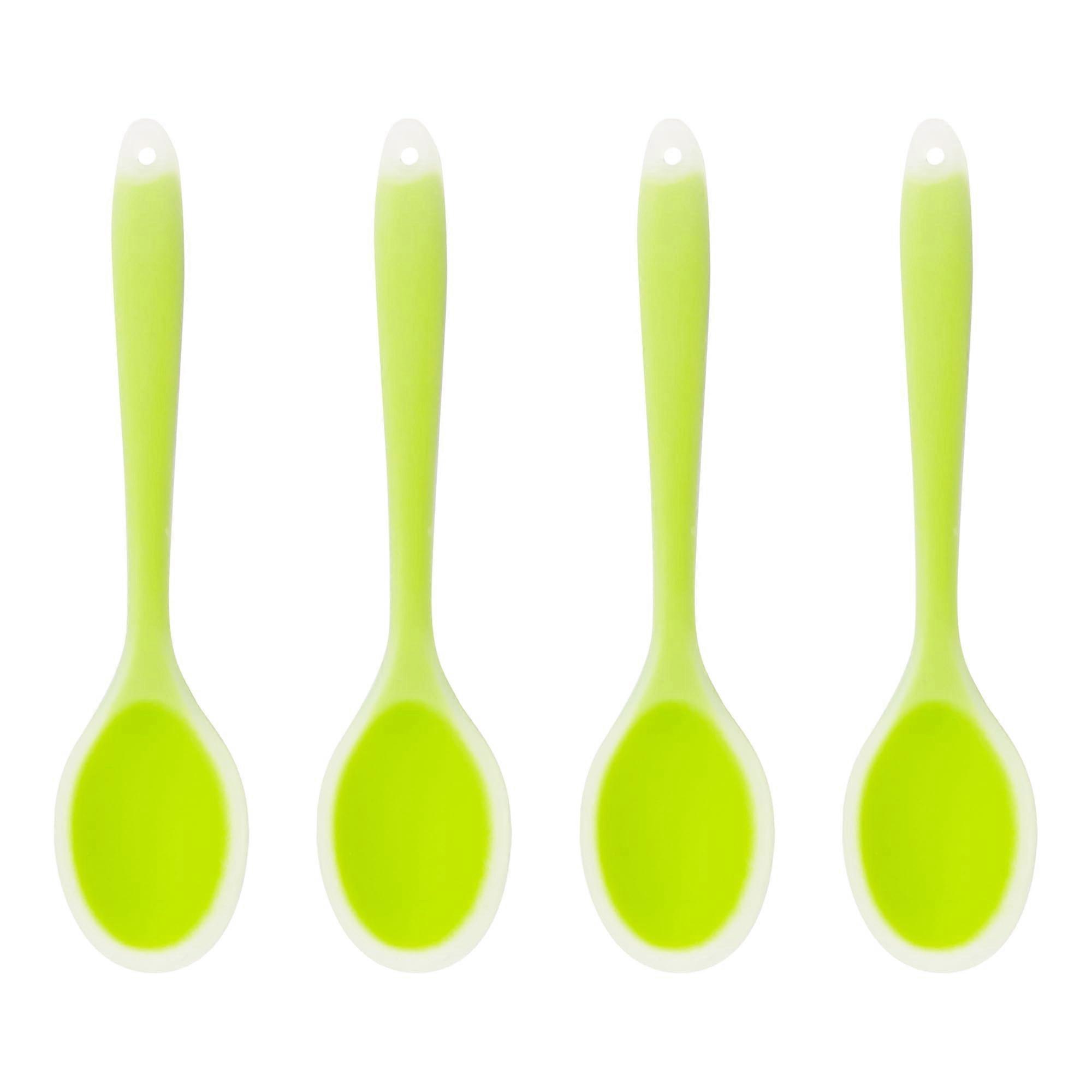 Silicone Cooking Spoons Set of 4, Heat Resistant Nonstick Utensils with Ergonomic Grip, Green