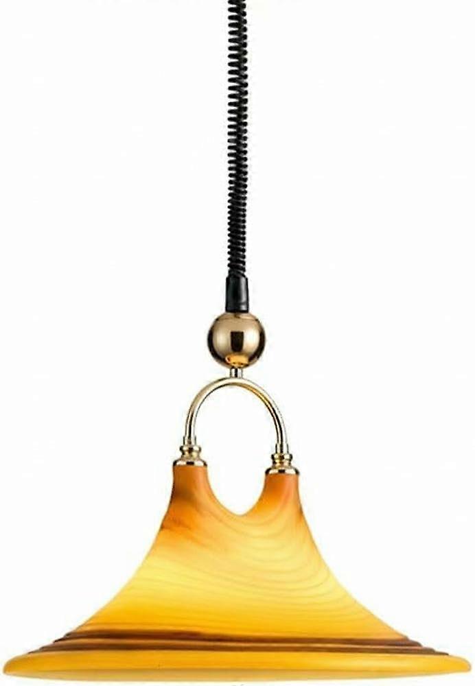 Pendant Light Nordic Yellow Striped Conical Shade with Brass Accent, Adjustable E27 LED