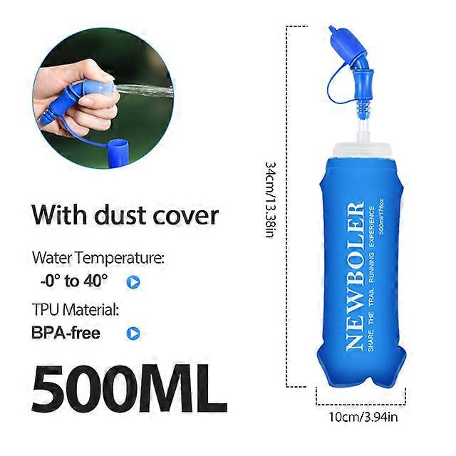 NEWBOLER TPU Collapsible Soft Water Bottle for Hydration Pack Soft Flask Folding Water Bottles BPA-Free Sports Running Bottles