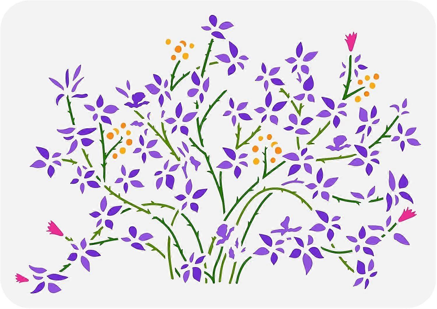 Brambles Painting Stencil 8.3x11.7inch Reusable Bushes Pattern Painting Stencil Spring Flowering Bushes Painting Template Plants Stencil for Painting 