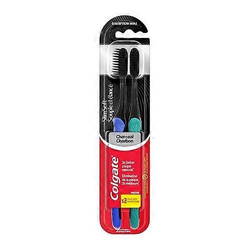 Colgate Slim Soft Toothbrush With Charcoal, 2 Count / 1 Pack