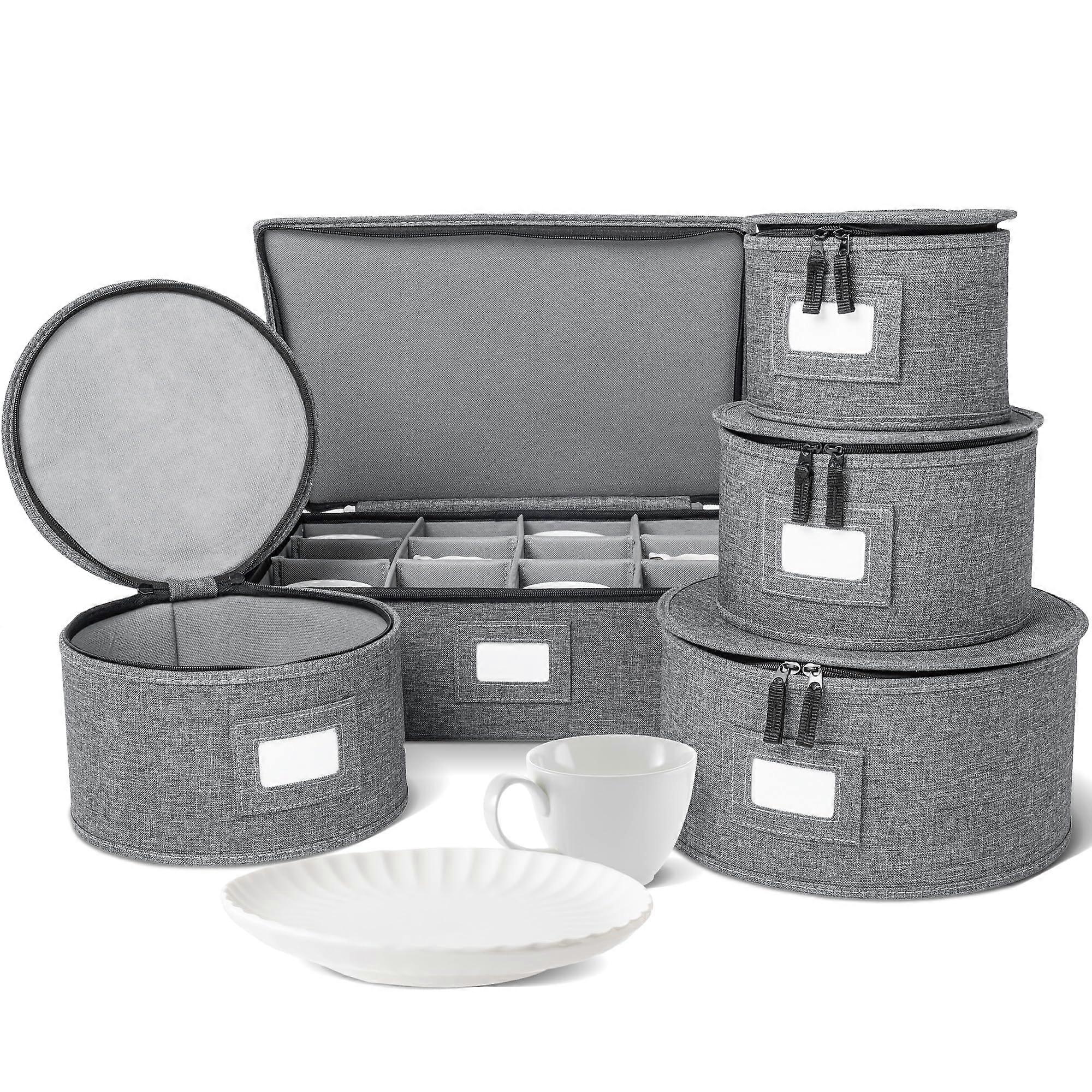 China Storage Containers with Hard Shell and Felt Dividers, Stackable Dinnerware Storage Cases for Moving