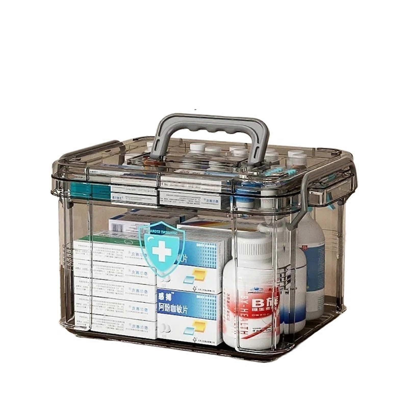 Large Capacity Medicine Storage Box with Handle, MultiLevel Pill Organizer for Home Dustproof