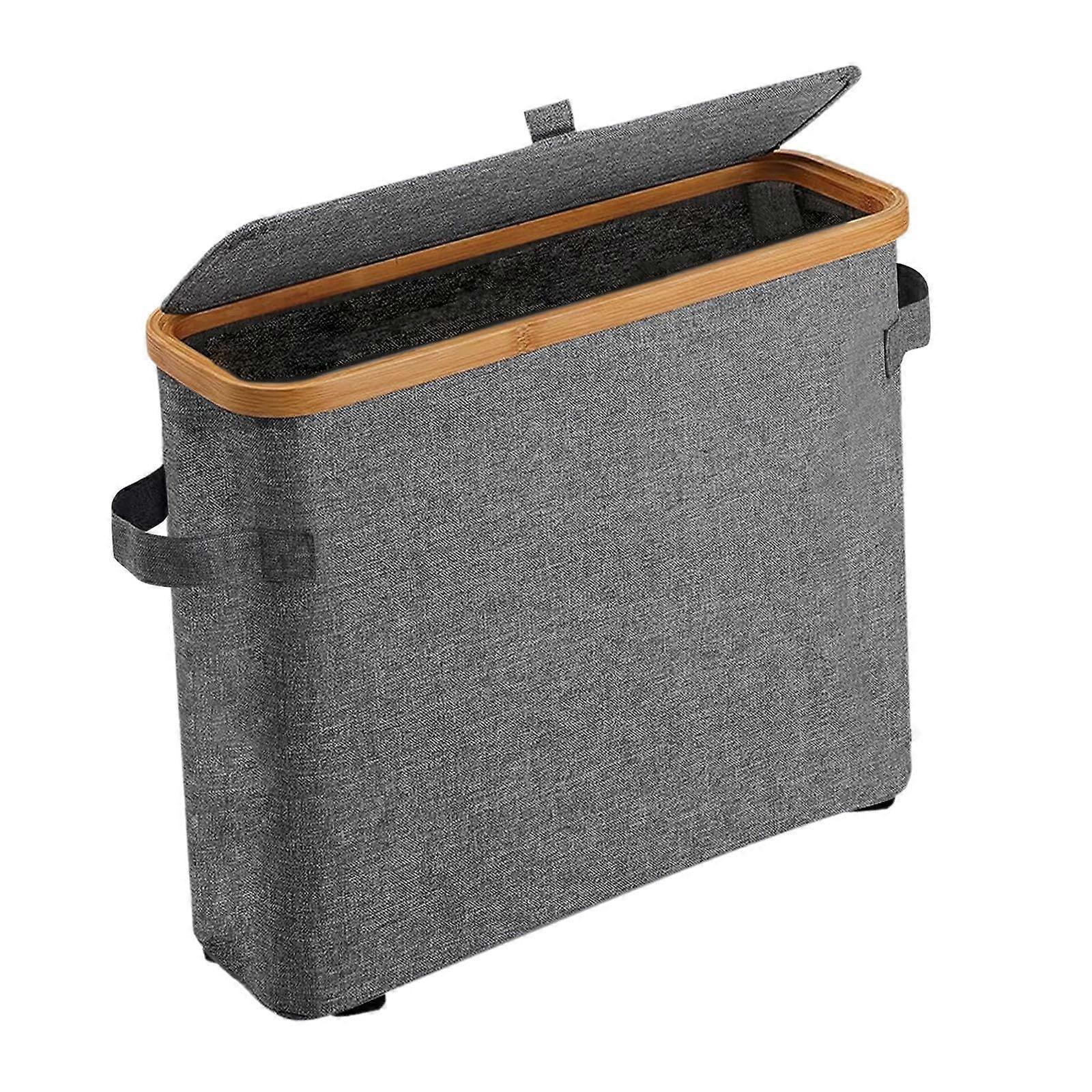 Bamboo Toilet Paper Storage Basket with Lid, Large Capacity Foldable Bathroom Organizer for 12 Rolls