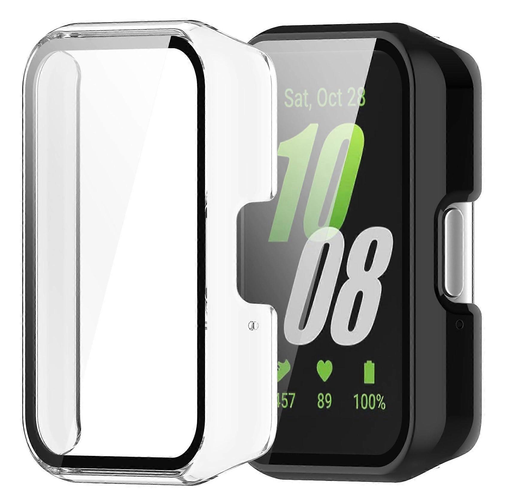 Case with Builtin Tempered Glass Screen Protector 2 Pack Black and Clear for Galaxy Fit 3