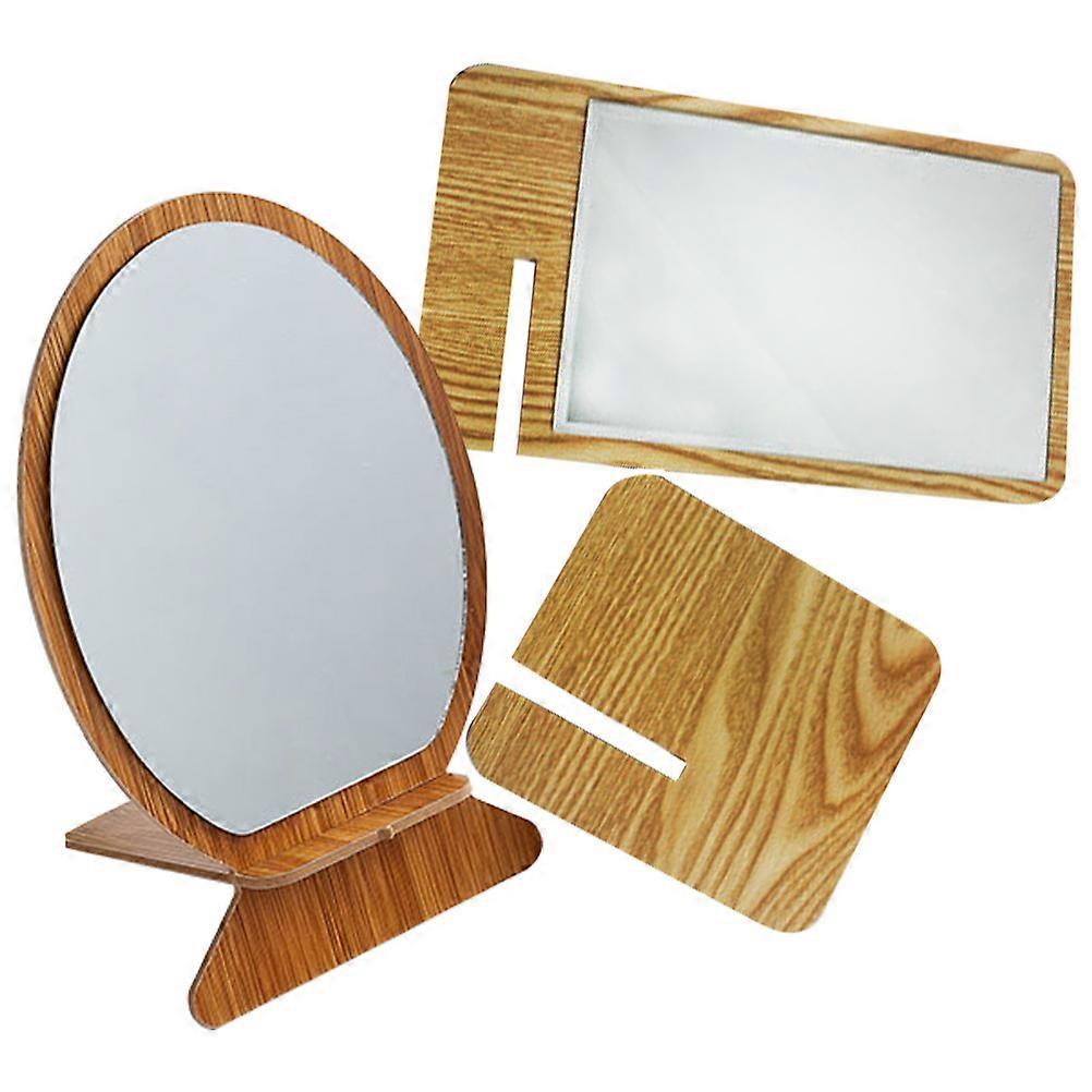 Wooden Makeup Mirror Tabletop Mirror for Makeup Application 2Pcs Set