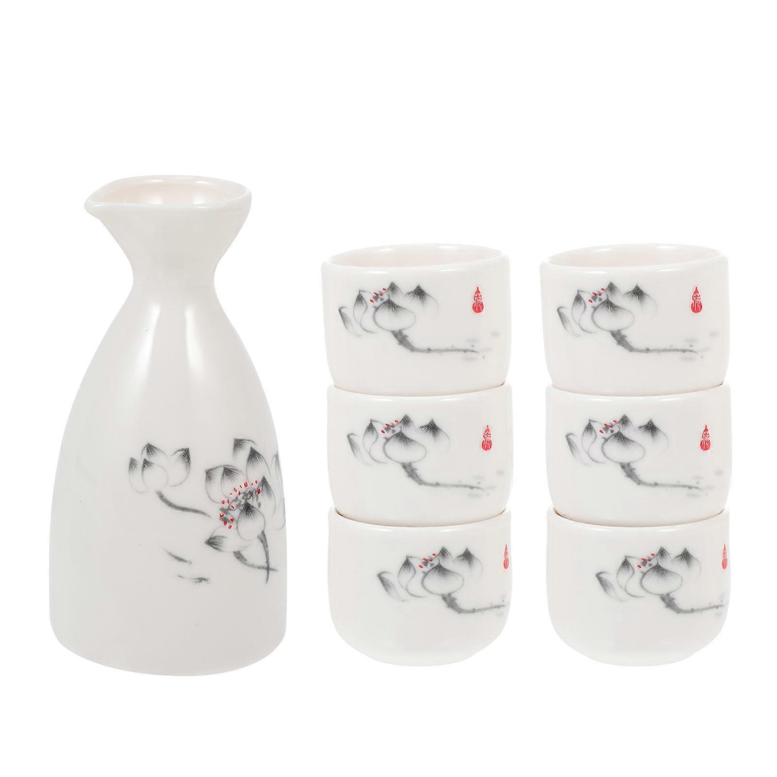 Pink Ceramic Sake Pot Set for Storage Use Including Sake Cups and Holder