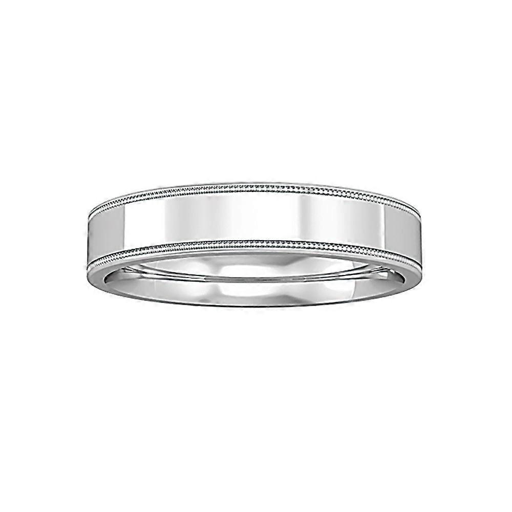 Jewelco London 铂金平地串珠边缘戒指结婚戒指 4 毫米