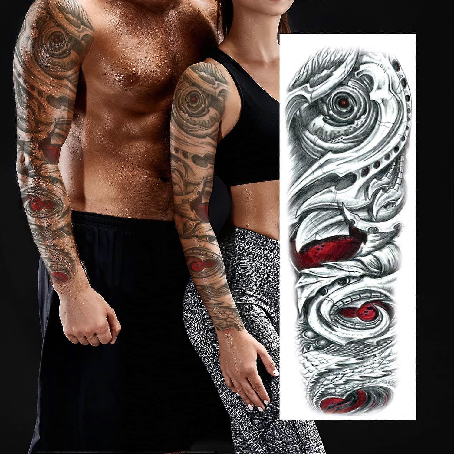 Waterproof Temporary Tattoo Sleeve - 3D Mechanical Skeleton Design, Easy Application
