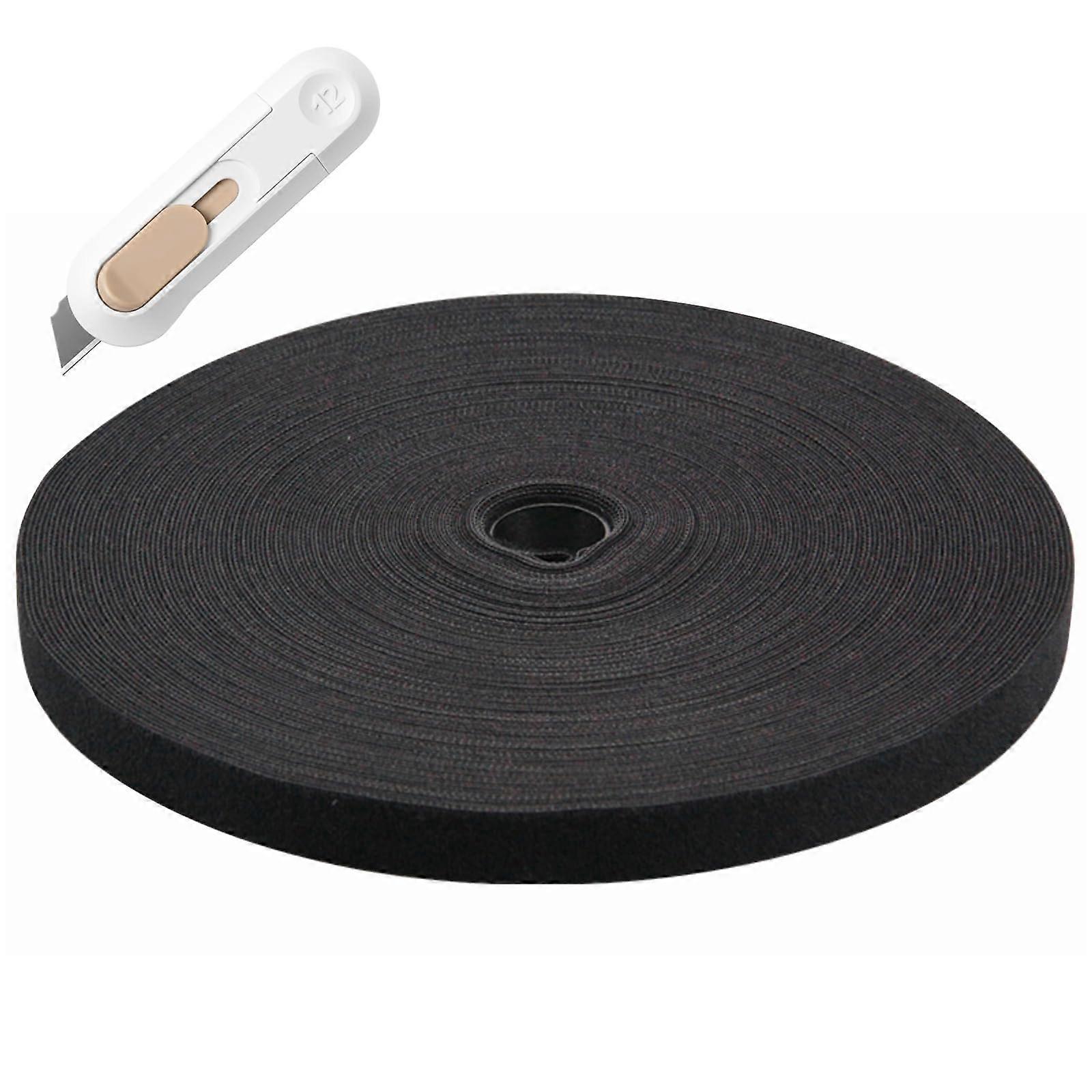 Reusable 3/4'x84FT Hook and Loop Tape Roll with Cutter, Adjustable Cable Management Strap, Black