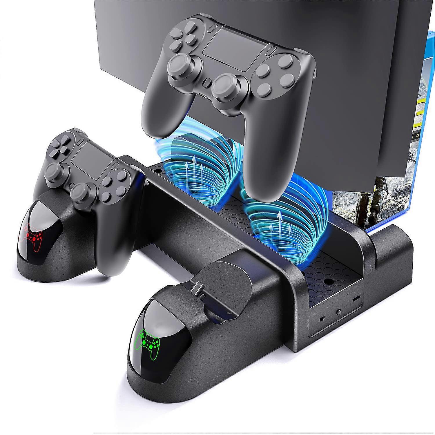 Vertical Stand with Cooling Fans, Dual Controller Charging Dock and 12 Game Storage Slots for PS4