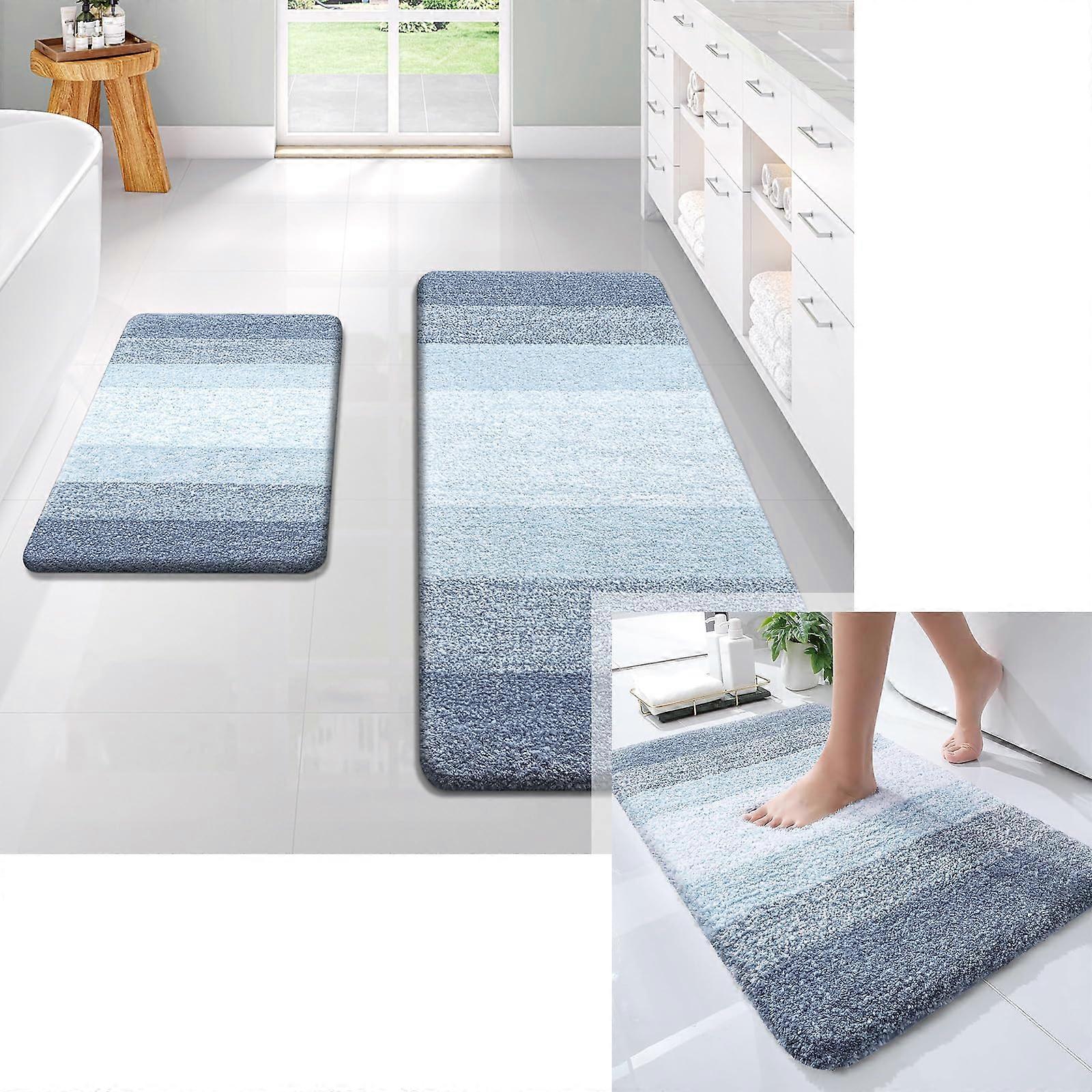 Blue Bathroom Rug Set 3 Piece, UltraAbsorbent Microfiber Bath Mat Set with NonSlip TPR Backing
