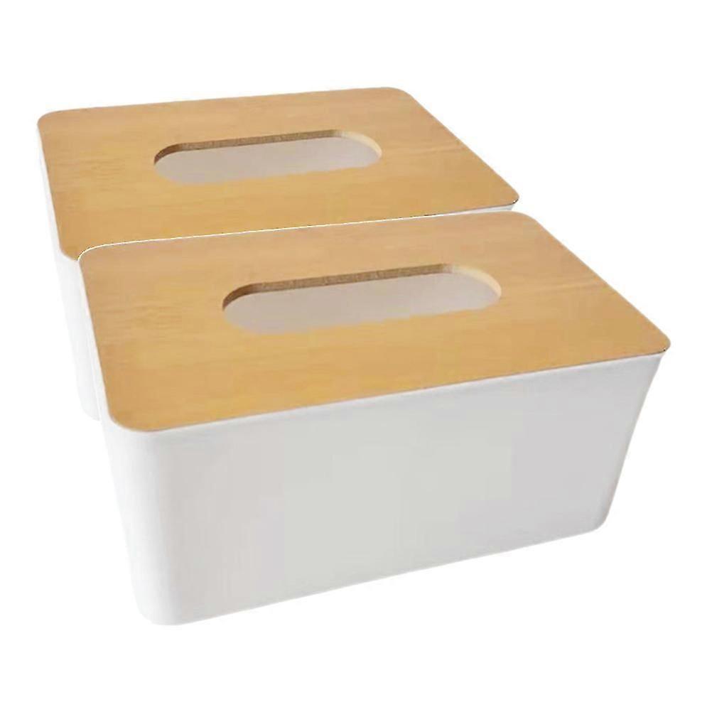 Khaki Tissue Box Cover Rectangular for Office 6Pcs Wood Material