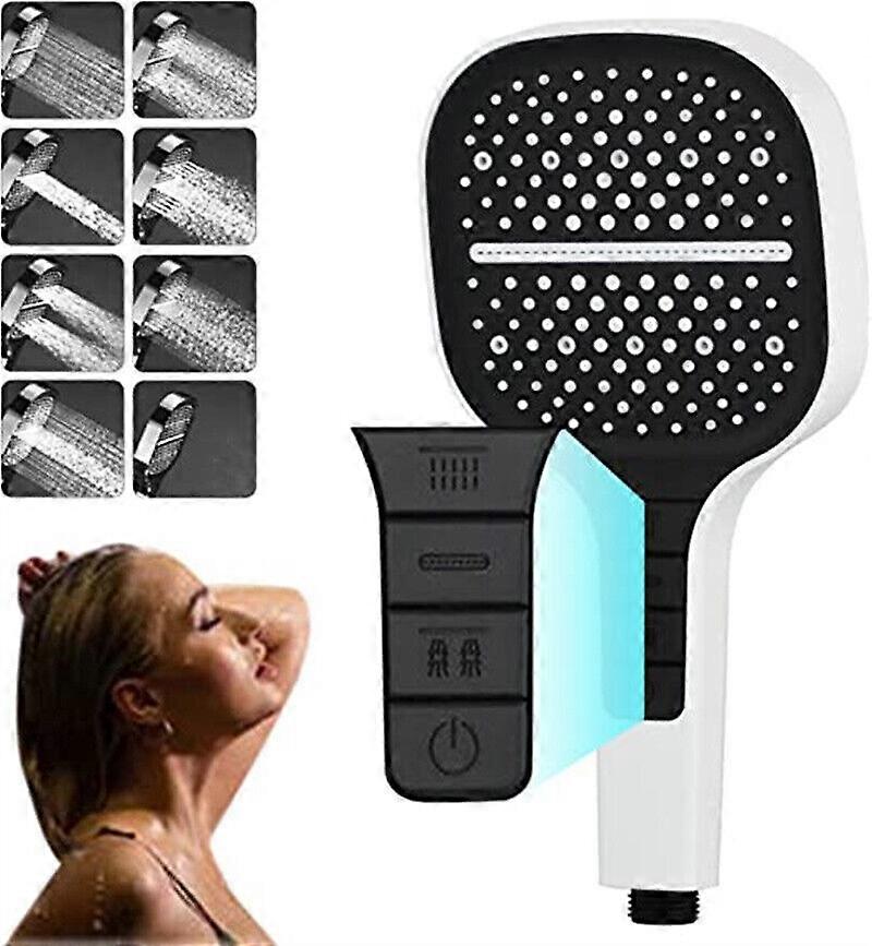 8-Speed Oversized Panel Pressurized Shower Head, High Pressure Water Saving