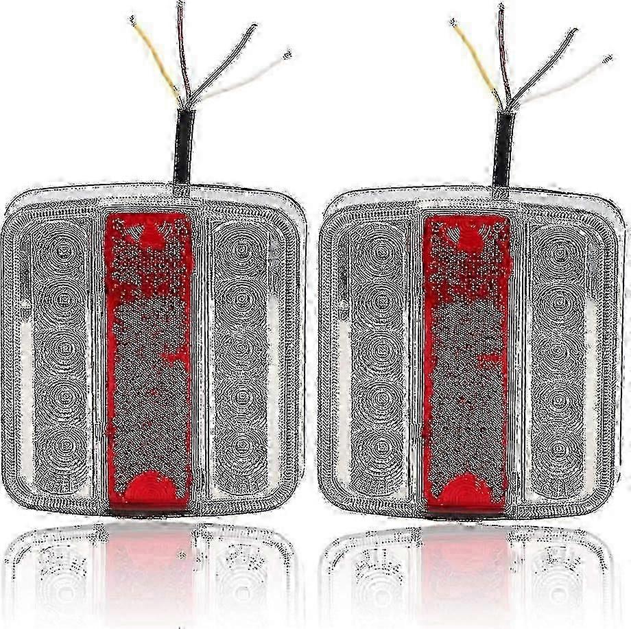 2Pcs Universal LED Trailer Tail Lights 4-Function Waterproof Red/Clear Square for Truck Van