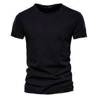 Heren zwart katoenen T-shirt met korte mouwen, maat M, casual set met ronde hals, ideaal voor de zomer.