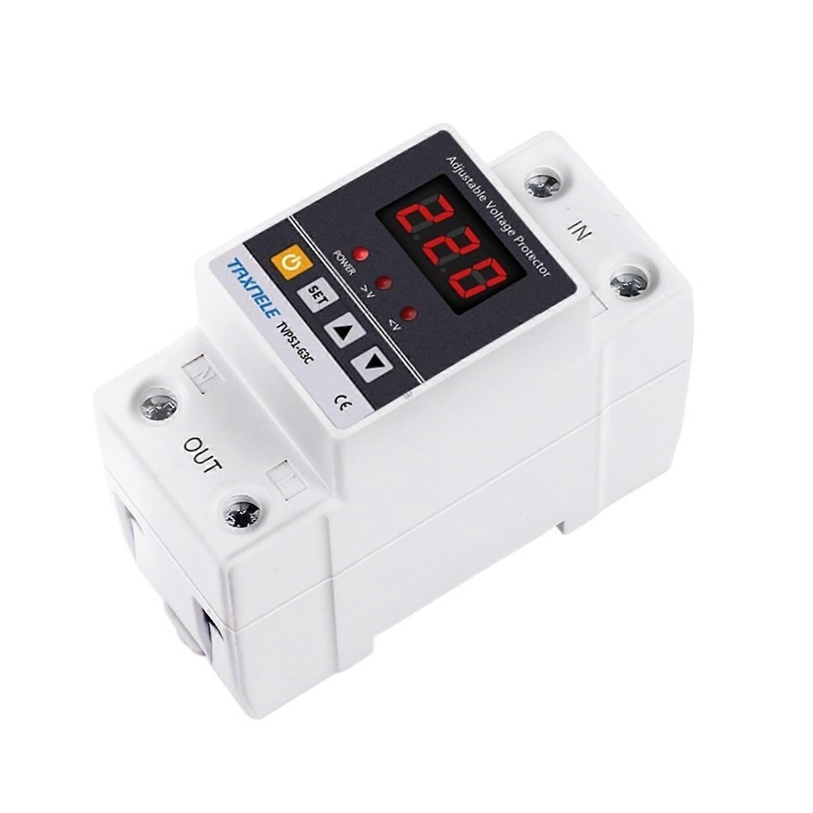 DIN Rail Voltage Protector 63A 230V Adjustable Over Under Voltage Relay with Automatic Recovery