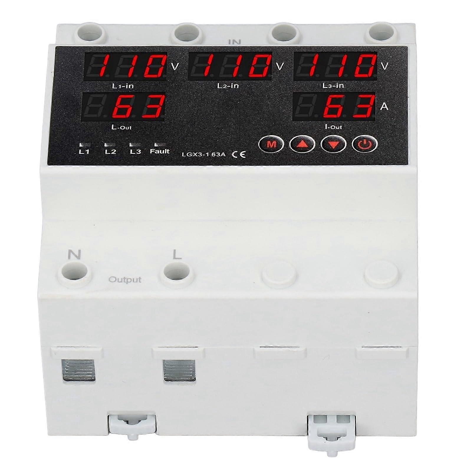 63A Three Phase Automatic Transfer Switch with Adjustable Voltage Protection AC110V DIN Rail Mounted