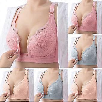 Fashion Women's Front Closure Bras Lace Underwear Postpartum Feeding To Sagging Pregnant Bras Wireless Bras,Pink