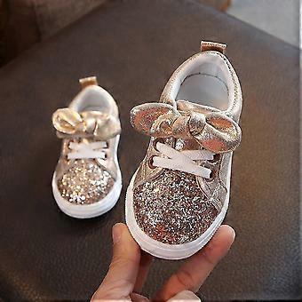 UTTOASFAY Småbarnsskor Barn Baby Flickor Pojkar Skor Bling Paljetter Rosett Kristall Löpning Sport Sneakers Skor Guld 5-5.5 År