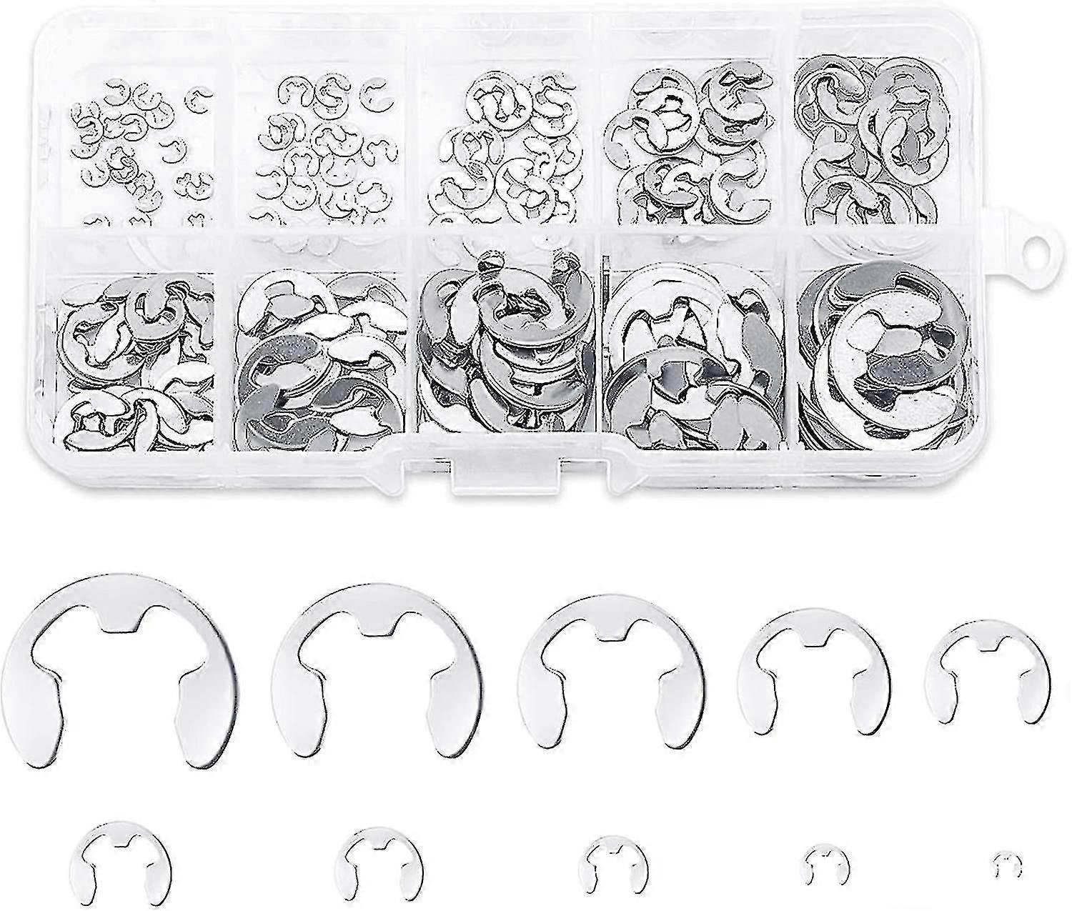 200pcs rustfritt stål e-circlip ring kit, rustfritt stål circlip holder