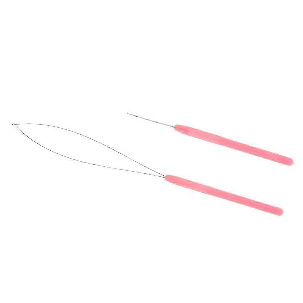 2xLoop Needle Threader Wire Pulling Hook Weaving Dreadlock Crochet Needle Set Pink