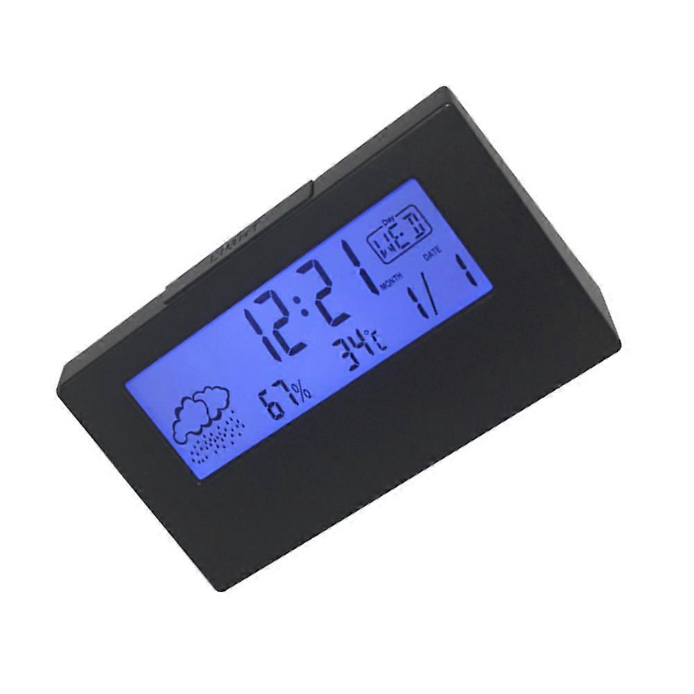 Black Temperature Humidity Alarm Clock for Desktop LCD Display