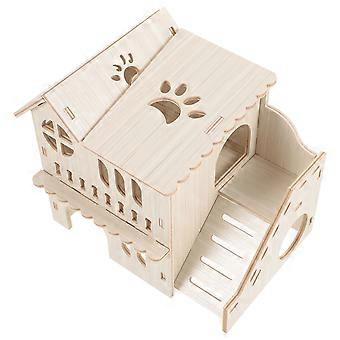 Wooden Hamster House Hideout For Hamster Indoor Use Smooth Climbing Ladder Beige Multi-level Structure 4Pcs