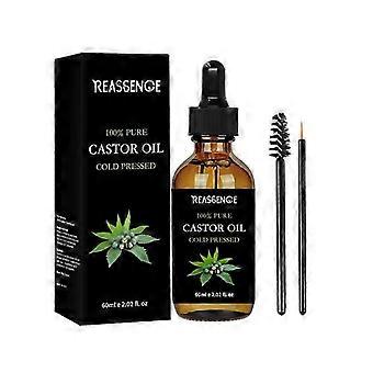 Organic Castor Oil, Hair Growth Oil Pure Cold Pressed Castor Oil For Eyelashes Eyebrows Lash Nail, with Eyebrow&Eyeliner Brushes (60ml)