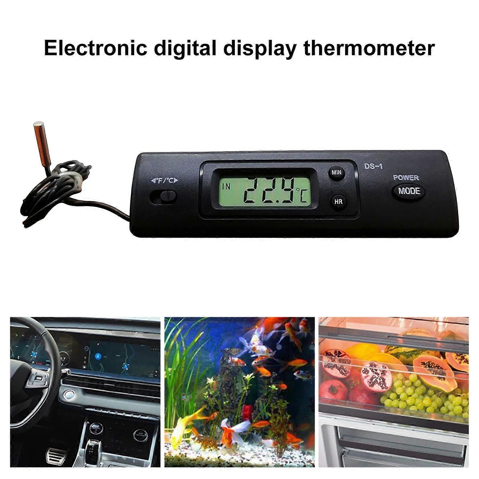 Reads Inside/Out Temperature LCD Display Car Thermometer High Accuracy Clock Function Double Probe Celsius Fahrenheit Conversion Temperature Gauge for