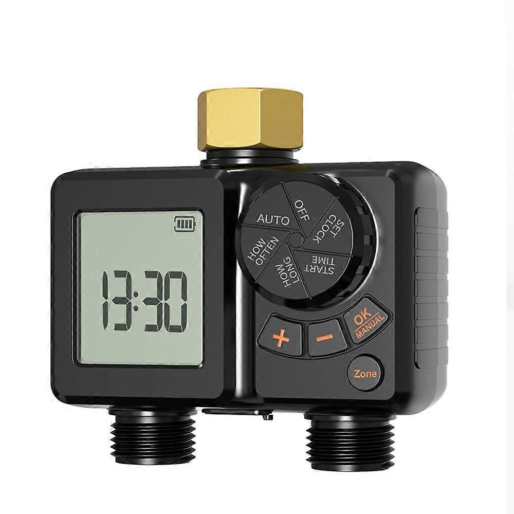2-Outlet Watering Timer Sprinkler Timer 2 Zone LCD Display Manual/Automatic Sprinkler Controller IPX6 Imperial