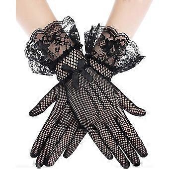 Elegant Short Lace Gloves for Women, Black, Ideal for Wedding, Tea Party, Formal Events
