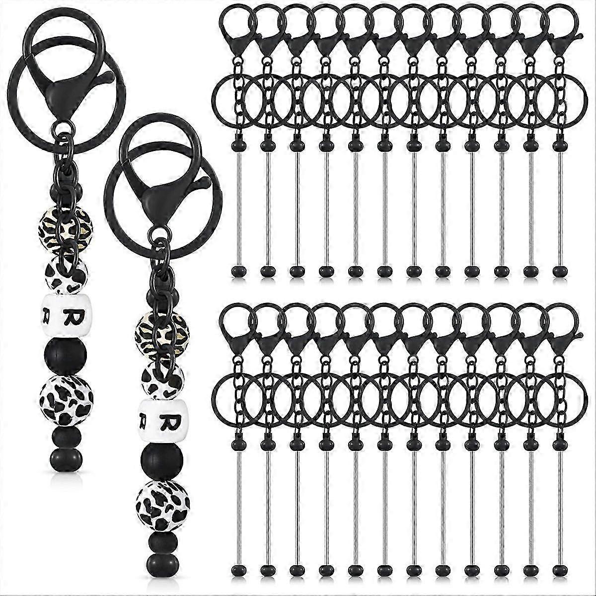 Beadable Keychain Bars Bulk compatible with Beads DIY Blank Keychain Black
