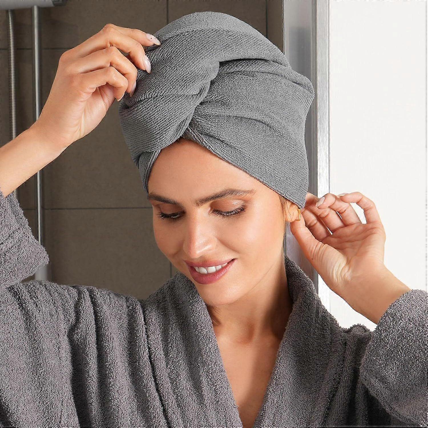 Plain Microfibre Hair Wrap - Soft, Quick Drying, Charcoal Grey (3 Pack)