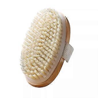 Pure Boar Bristle Bath Brush with Hemu Wood Handle and Ergonomic Curved Design for Dry and Wet Brushing