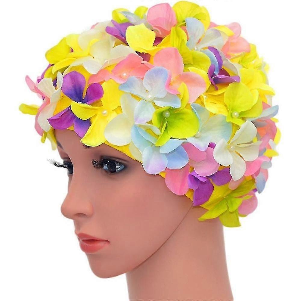 Damen-Retro-Badekappe mit Blumen