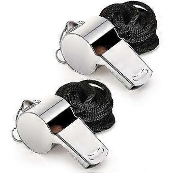 2pcs Whistle, Stainless Steel Super Loud Sports Whistle With Lanyard