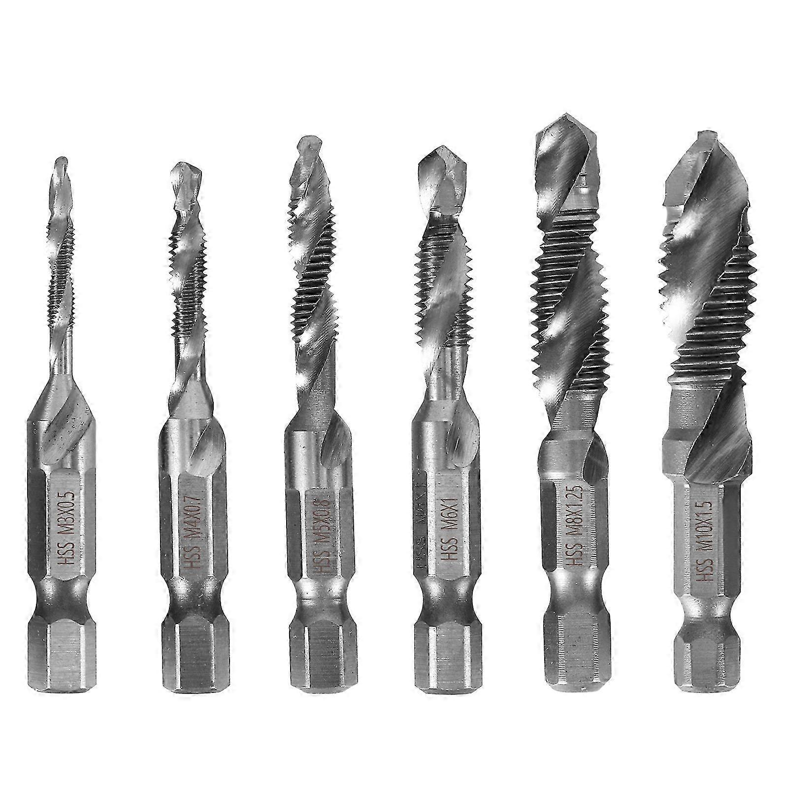 6-Piece TiN HSS Tap Drill Bit Kit