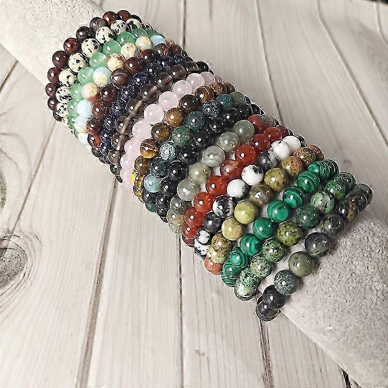 20 Boho Natural Stone Bead Bracelets 8mm Elastic Multi Layer Set