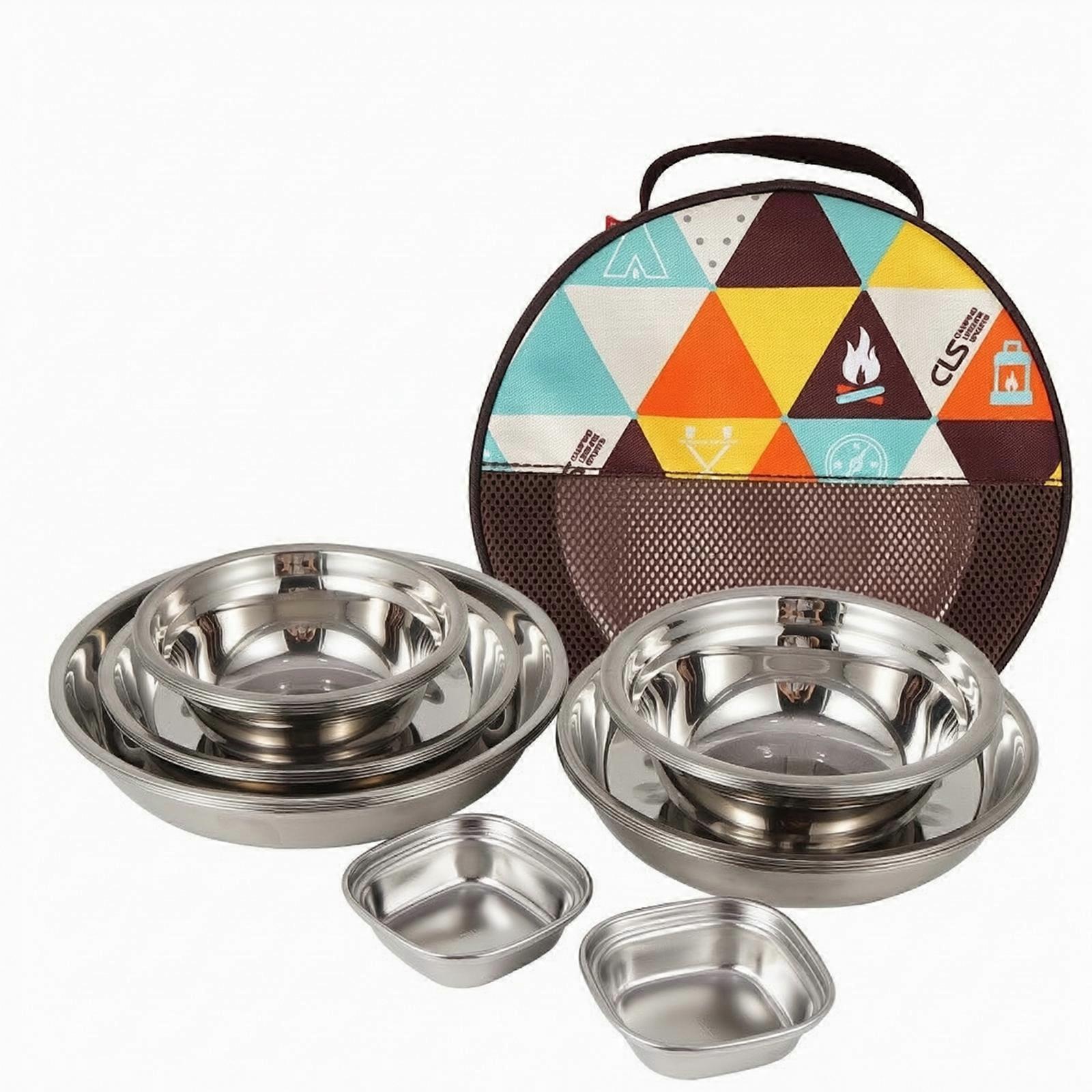22 Pieces Camping Tableware with Carrying Case Compact for Backpackers
