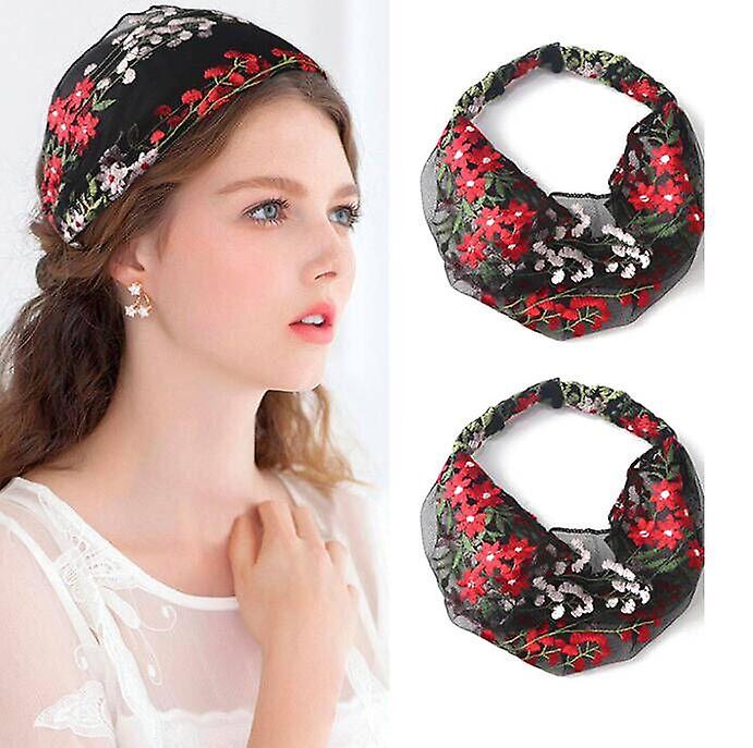 2PCS Women's Headband Fashion Wide Edge Embroidered Headband