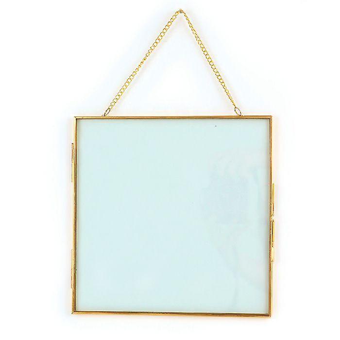 Vintage glass frame - square with metal chain - 20 x 20 cm