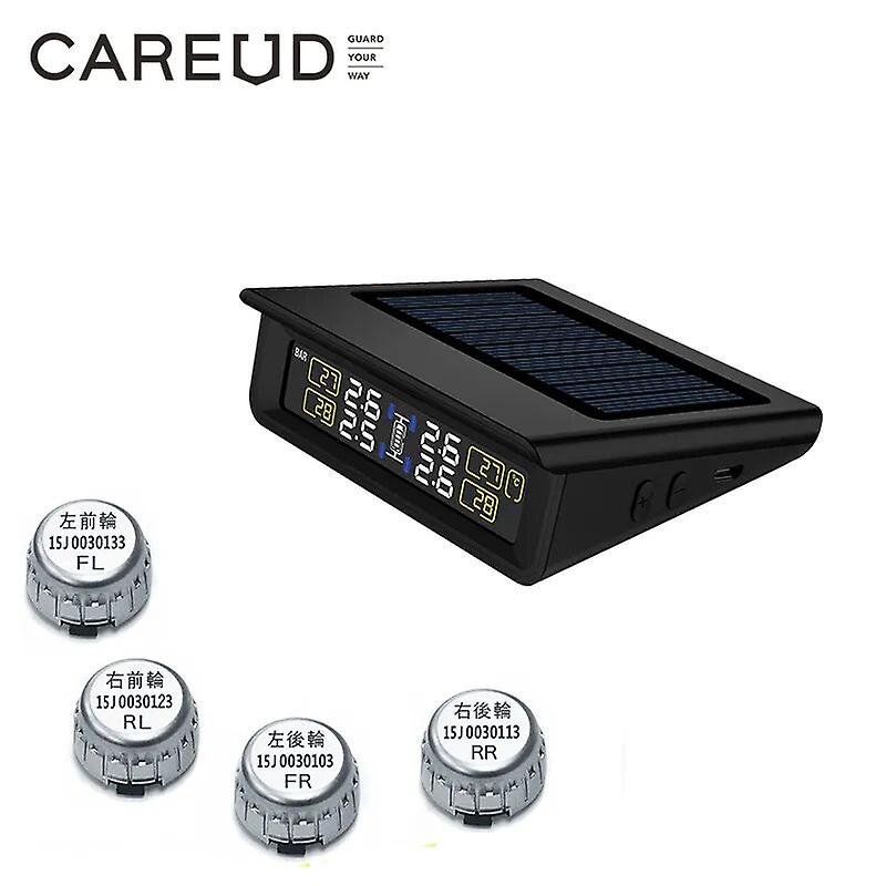 Sistema di monitoraggio della pressione dei pneumatici Tpms Display LCD ad energia solare con 4 sensori interni / esterni Batteria sostituibile Modalità psi/bar