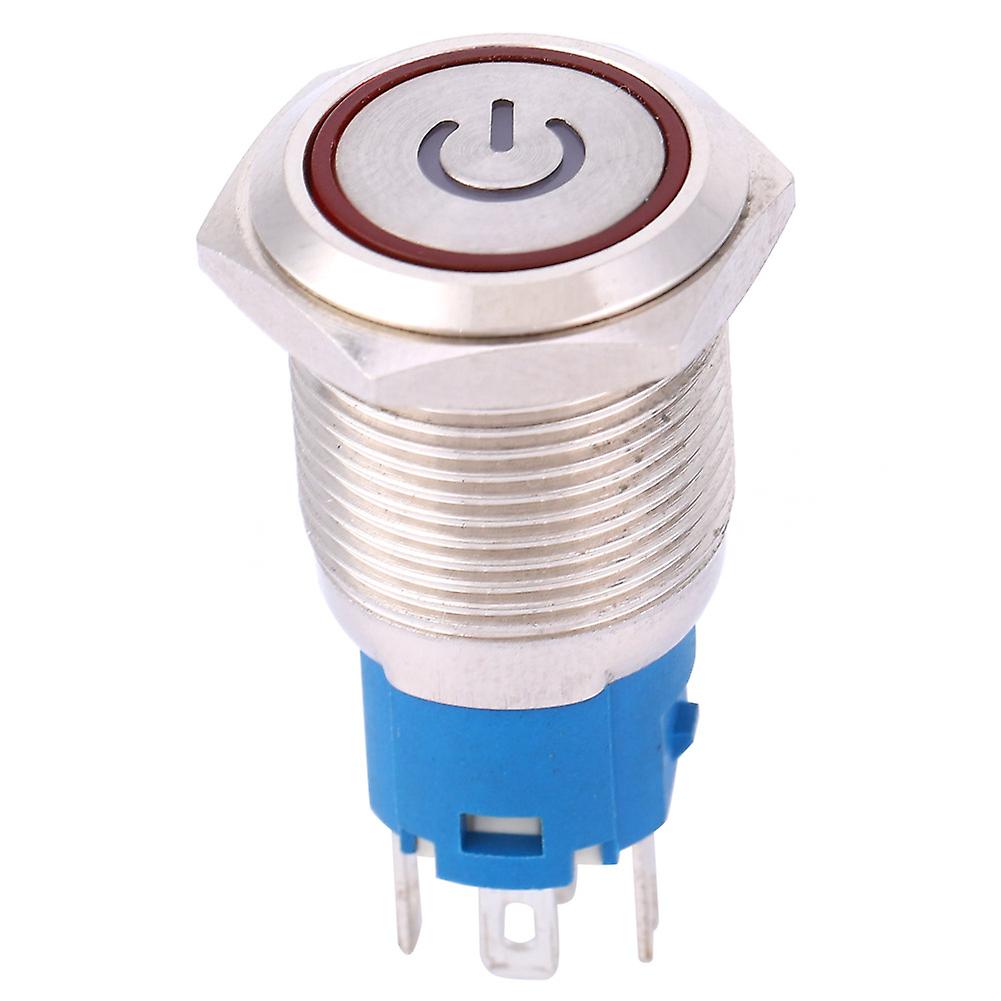 SelF Reset Metal Push Button 16mm Red LED Light Source Switch Ring with Power Symbol (5V)